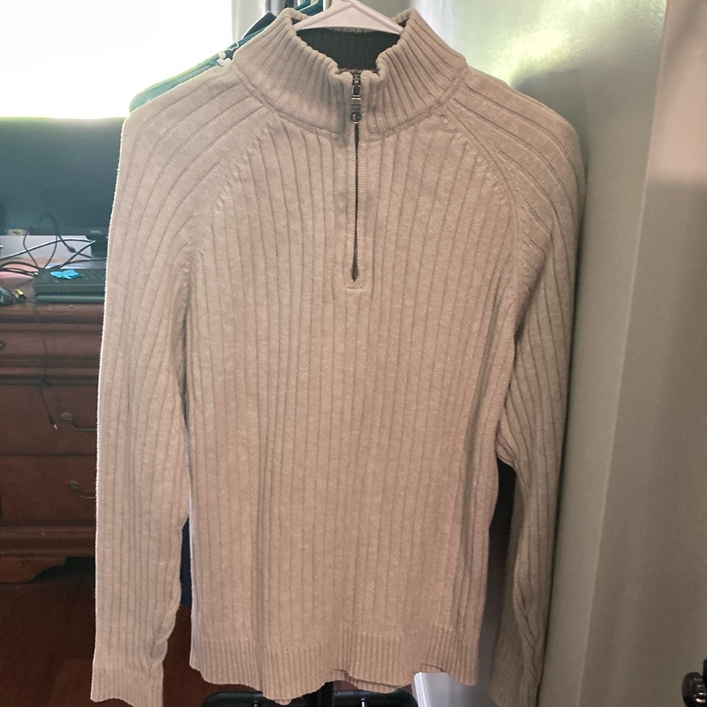 Mens GH Bass large beige 1/4 zip sweater